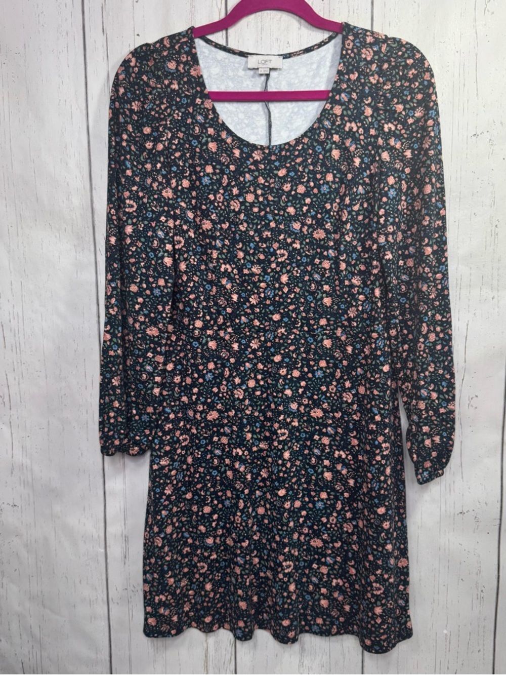 Loft Floral Mini Dress M Dark Blue Pink Cottagecore Soft Girl Feminine Flowy